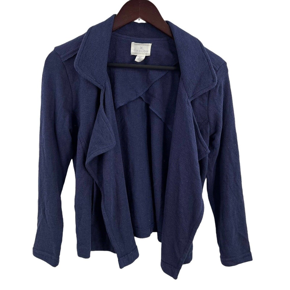 Caslon Blue Cotton Drape Open Front Cardigan‎ Petite XS
